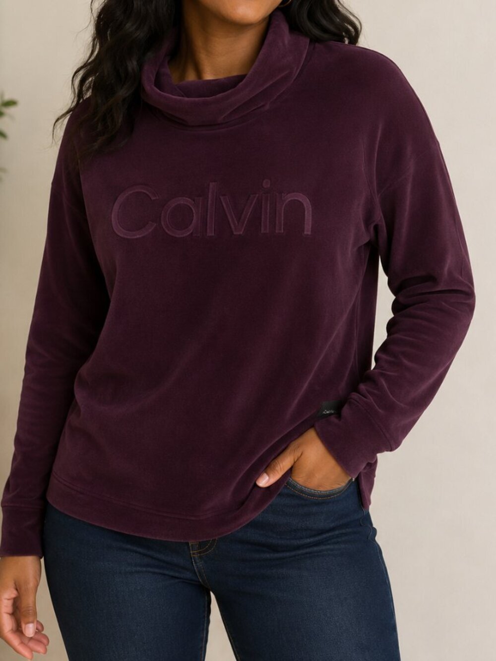 Calvin Klein Performance Maroon Fleece Pullover Cowl Neckline Top
